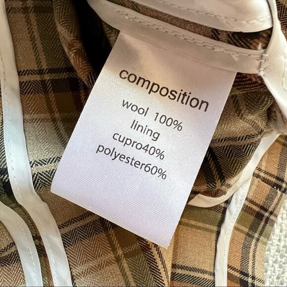 Haleine Beige Multi Plaid Long Sleeve 2 Button Front Oversized Wool Blazer - Picture 9 of 10